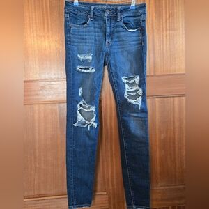 American Eagle Outfitters Dark Blue Distressed Skinny Jeans